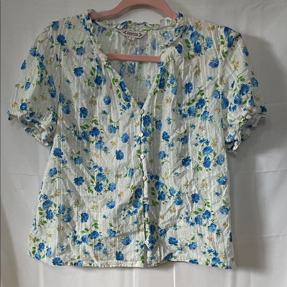 Nanette Lepore Blue and White Floral Blouse